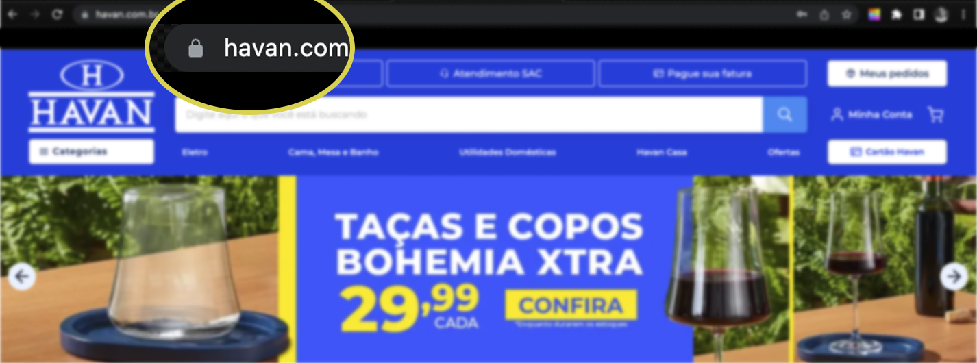 Site oficial Havan com cadeado de segurança digital