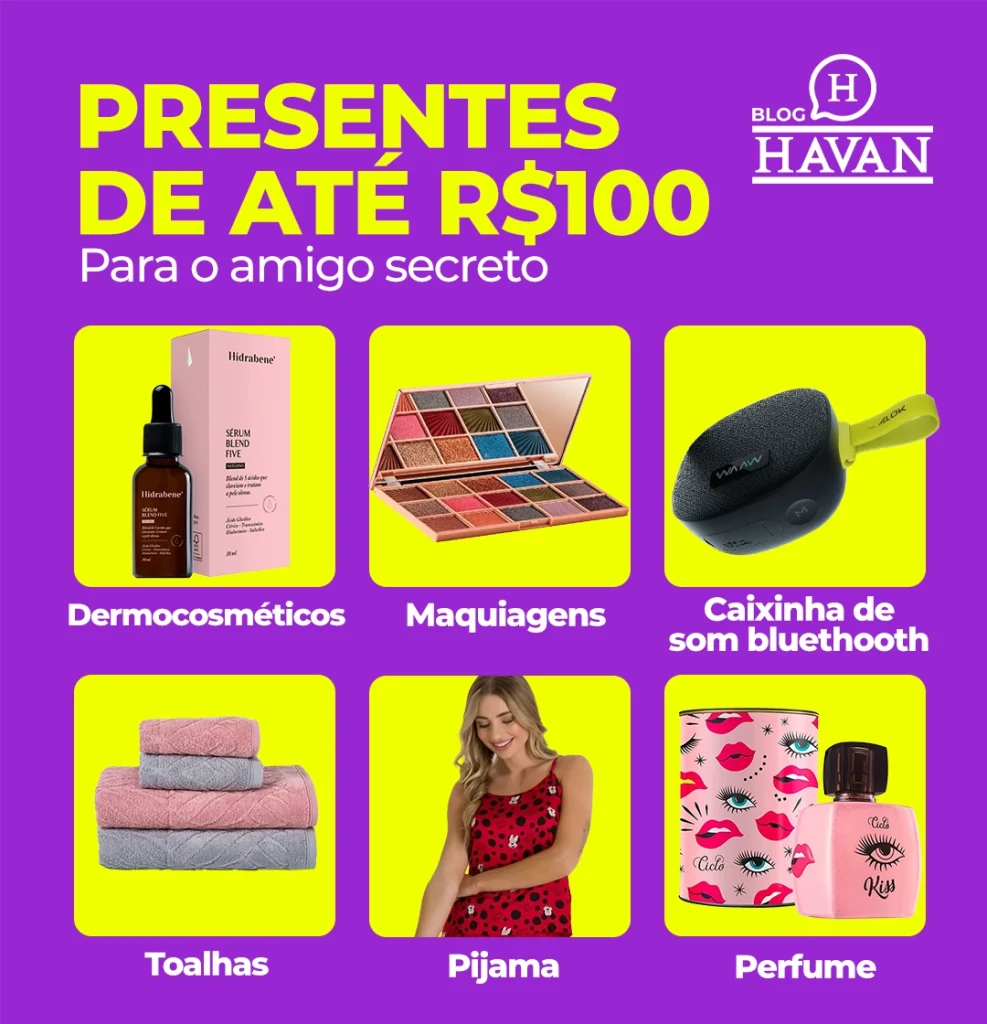 Presentes Amigo Secreto até R$100 Havan